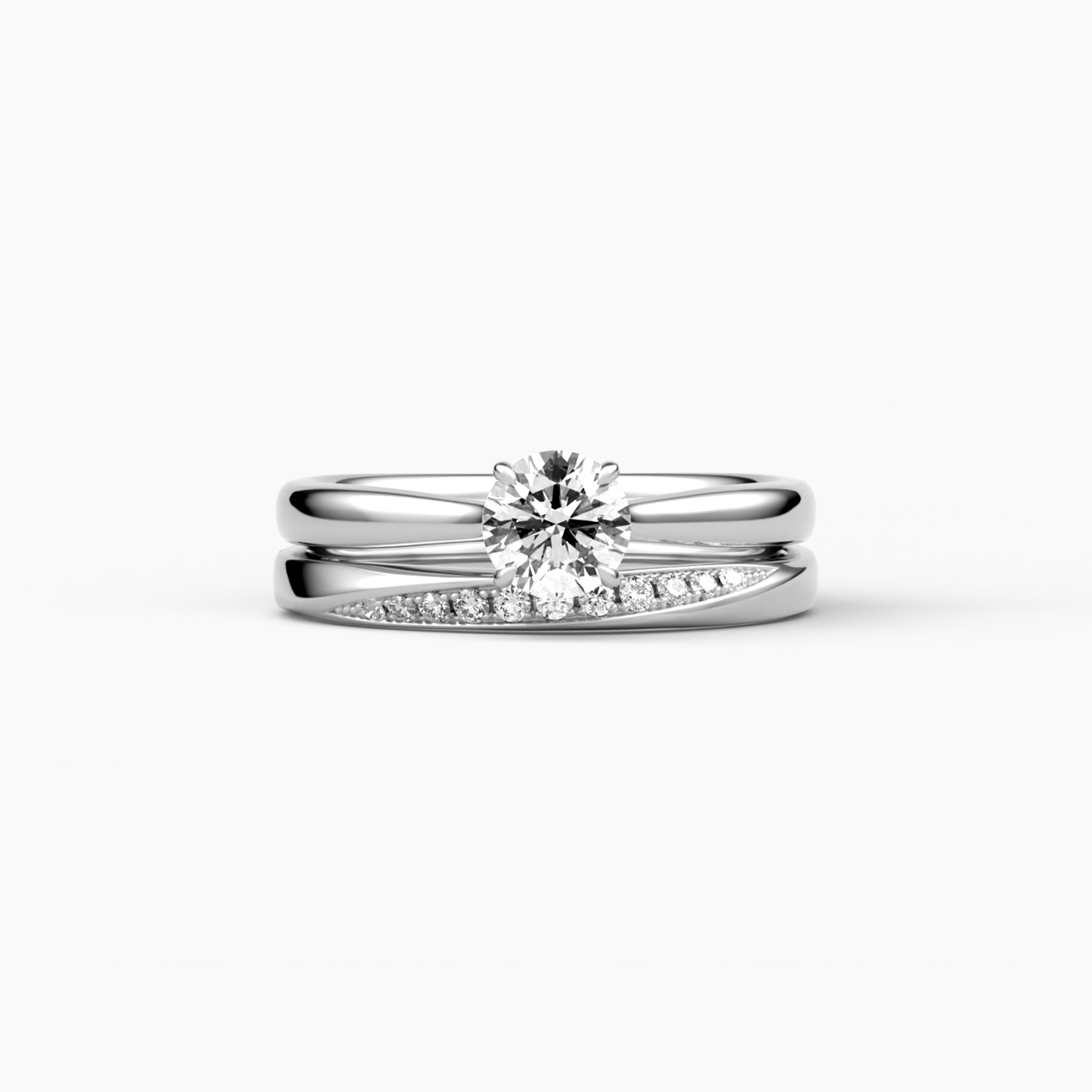 当店製作の婚約指輪と結婚指輪の重なった様子