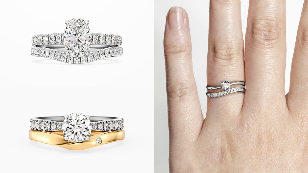 婚約指輪と重ね着けできるデザイン